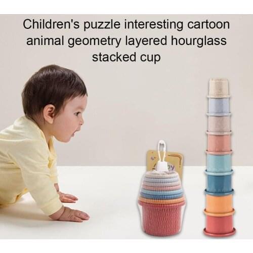 Cartoon animal geometry Funny Wheat Straw Stacking Science Cup science bath color toys straw lesson cups V9C3