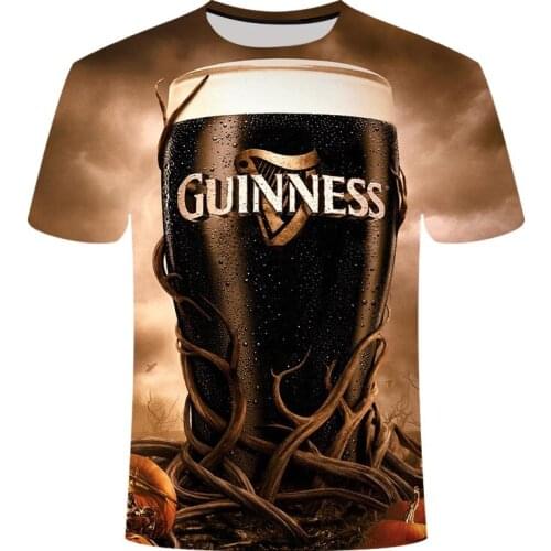Mens and Womens Beer Hip Hop New Drink 3D Print T-Shirt Short Sleeve Fries Hamburger Cafe Rock Hip Hop Inflatable Water
