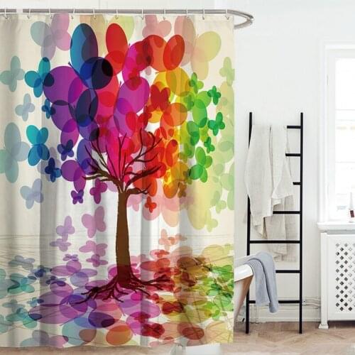 Colorful Painting Tree Shower Curtain Set with 12 Hooks Bathroom Decoration