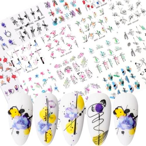 Harunouta 12 Designs Nail Water Decals Leaf Flowers Sliders Line Water Stickers Nail Art Decoration For Nails Tips Beauty
