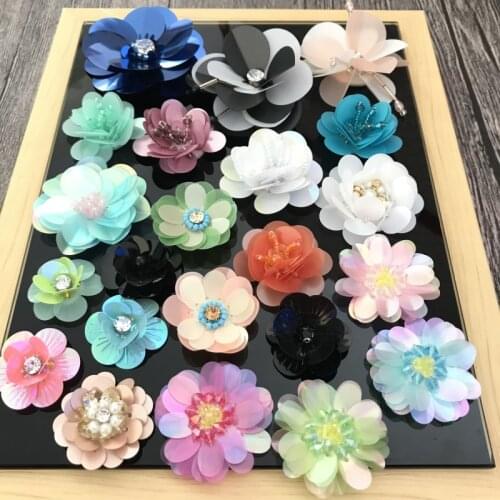 10pcs/bag,flowers,Handmade Patches crystal rhinestones clothing applique beaded sequins flowers hand sew or glue