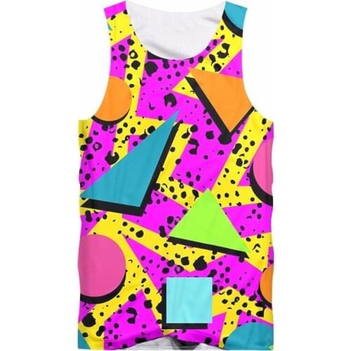 New Arrival Women/mens Print Colorful Triangle 3D Tank Top Unisex Hiphop High Street Punk Style Sleevelss Shirt Jerseys