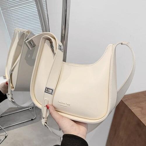 Korean Style Solid Hobo Crossbody Bags For Women Fashion Design Wide Strap Brand High Quality Shoulder Bags 2021 Beige Orange
