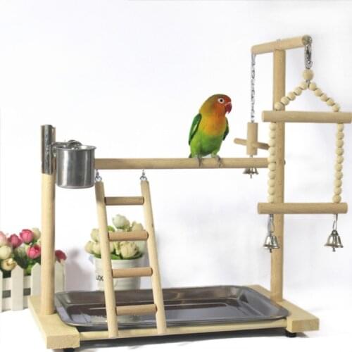 Parrots Plays tand Perch with Ladder feeder Toys Bird Wood Playground Parrots feeding cup Swing Hanging Climbing Frame pet HW039