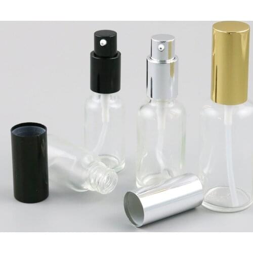 20pcs Refillable Portable Travel Clear Glass Sprayer Pump Perfume e liquid Bottle Cosmetic Containers with Aluminum Lid 10-100ml