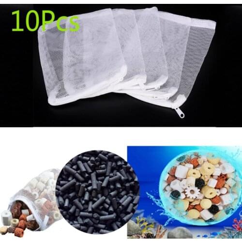 10pcs Aquarium Mesh Bag Nylon Fish Tank Zip Filter Media Net Bag Breathing Ring Biochemical Ball Bio Ball Foods Grain Filter Bag