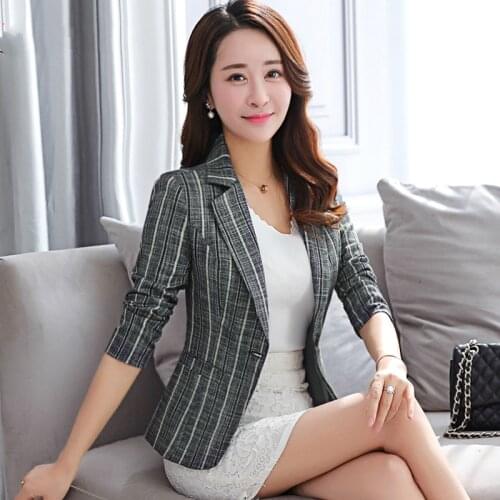 Spring New Stripe Blazer Women Coat Slim Long Sleeve Suit Office Lady Blazers For Woman Formal Jackets Single Button Tops