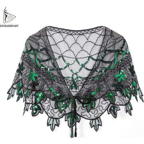 Womens 1920s Scarves Vintage Mesh Scarf Wraps Shawl Flapper Gatsby Party Beaded Sequin Accessories Cover Up Wraps for Dress