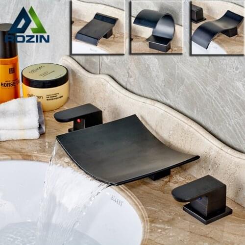 High Quality Bathroom Faucet 3pc Basin Water Taps Two Handles Three Holes Oil Rubbed Bronze Deck Mounted