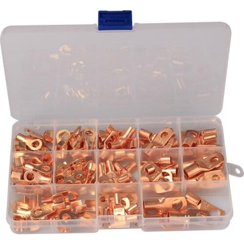 130Pcs Seal Battery Wire Connectors SC Bare Terminals lug Tinned Copper Tube Lug And OT Open Ring Copper Terminal Lugs