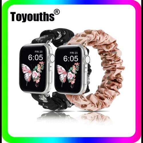 Toyouths Fabric Elastic Strap for Apple Watch 2 Pack Scrunchies Elastic Band 38mm 40mm Women Slim Elastic Watchband for iwatch