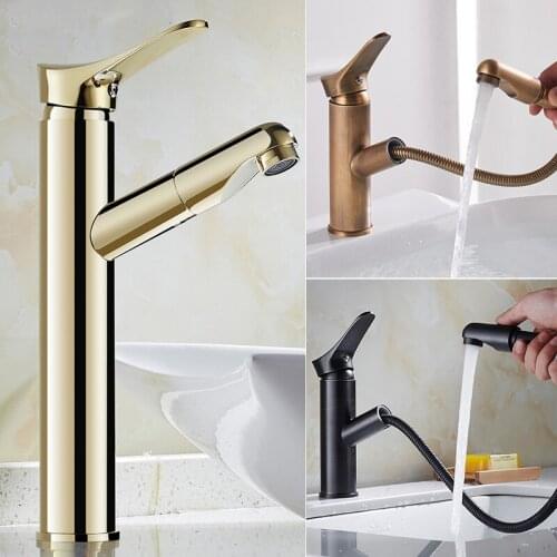 Different Style Bathroom Pull out basin faucet bathroom water tap with sprayer shower head chrome pull down basin mixer