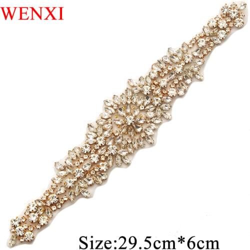 WENXI 10PCS Wholesale Bride Gown Sash Rhinestones Applique For Wedding Dress Waistand Clear Rose Gold Crystal Accessories WX898