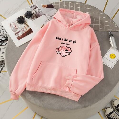 Funny Frog Letter Print Hoodie Aesthetic Oversized Gothic Punk Cartoon Sweatshirt Korean Style Women Winter Warm Sudadera Mujer