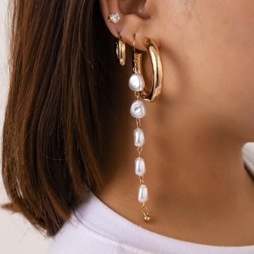 Korean Asymmetric Irregular Seed Beads Water Drop Earrings Link Chains Earring Sets for Women Female Jewelry Tide Vacation Gifts