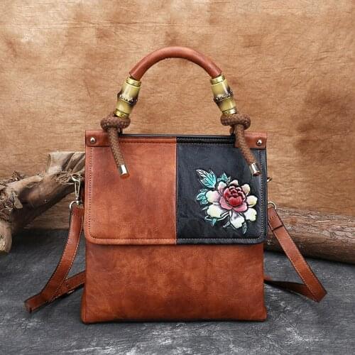 Chinese Style High Quality Leisure Womens Bags Handmade Large Capacity Cowhide Leisure Personality Chic Shoulder Bags