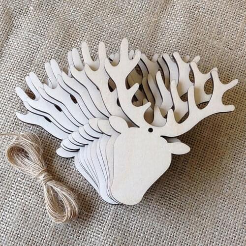 10pcs Blank Wood Deer Head Gift Tags with Twine DIY Craft Christmas Tree Decor Ornaments