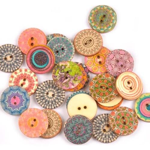 25pcs 25mm Round 2 Holes Mix Flower Wooden Buttons Scrapbooking Sewing Craft Handmade Home Decoration Apparel Accessories M0932