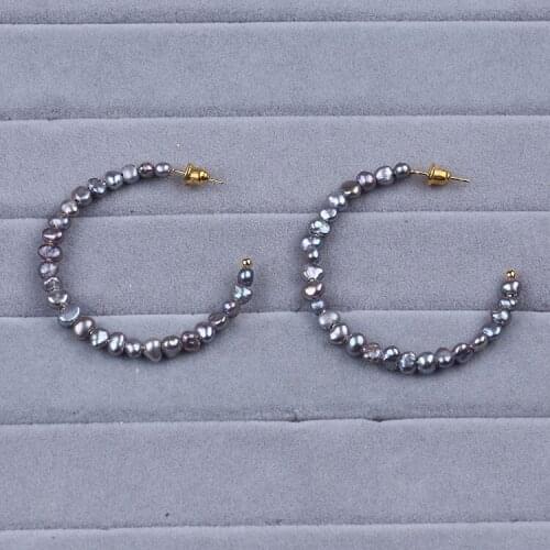 3-4mm gray color baroque pearl small baroque pearl earring hoops