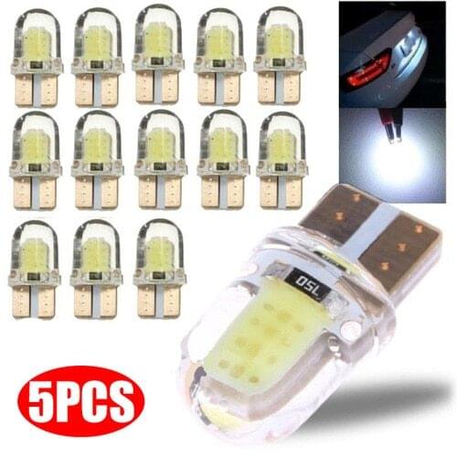 5Pcs LED W5W T10 194 168 W5W COB 4 SMD Led Parking Bulb Auto Wedge Clearance Lamp Canbus Silica Bright White License Light Bulbs