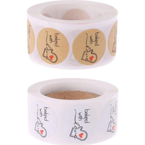 500Pcs Baked With Love Round Kraft Paper Sticker Adhesive Baking Label For Christmas Festival Cake Box Gift
