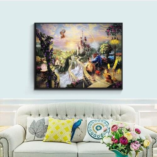 5D DIY Diamond Painting Cross Stitch beauty and beast in castle round rhinestone mosaic Picture 5D diamond embroidery sale AZ587
