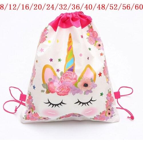 8Pcs/60Pcs Unicorn Drawstring bag for Girls Travel Storage Package Unicorn School Backpacks Children Birthday Party Favors