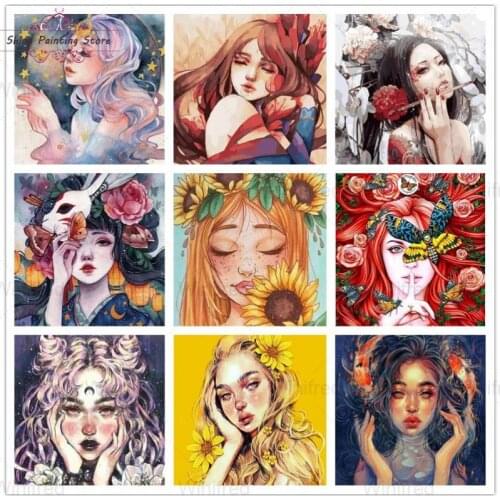 5D DIY Diamond Painting Beauty Flower Girl Painting Full Square Round Drill Portrait Diamond Embroidery Cross Stitch Mosaic Kits