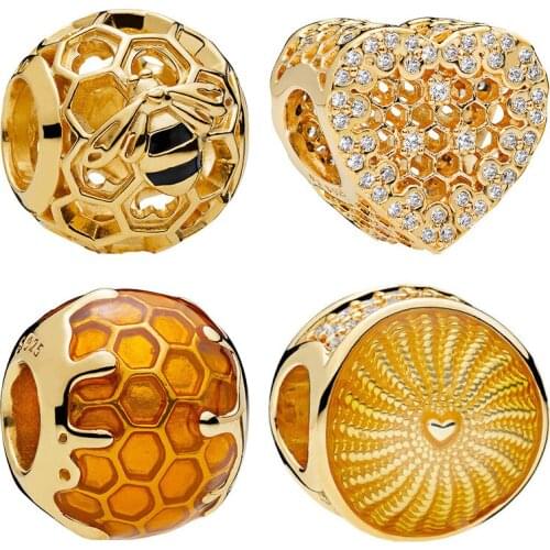 Free Shipping Authentic 925 Sterling Silver Bee Sunshine Honeycomb Charm Fit Original Pandora Bracelet For Women DIY Jewelry