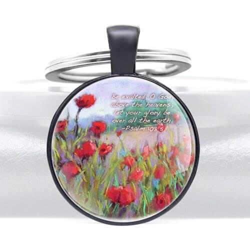 Bible Verse Quotations Flowers Glass Cabochon Key Chain Christ Men Women Key Rings