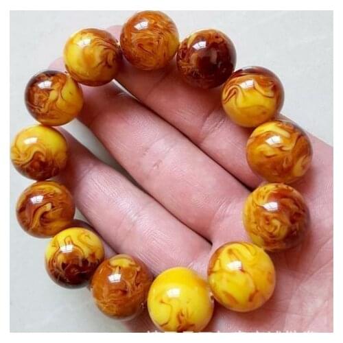 18MM natural beeswax bracelet old Amber Buddha beads bracelet for men and women