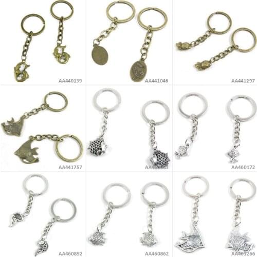 Antique Bronze Silver Tone Keychain Keyring Keytag Tropical Fish Butterfish Carp Goldfish Tag Pisces Key Chain Jewelry Charms