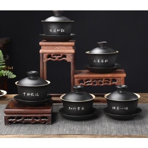 150ml Black Pottery Ceramics Tea Set Gaiwan Teaware Sets Kung Fu Tea Ceremony Tea Set Supplies Decoration Accessories Crafts