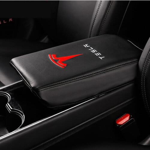 Car Styling Central Armrest Box Cover Real Leather Case Pad Protector Interior Decoration For Tesla Model 3 Auto Accessories