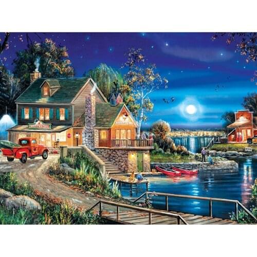 DIY 5D Diamond Painting Landscape Lodge Full Drill Round Home Decoration Embroidery Rhinestones Pictures Handcraft Art Kit CV170