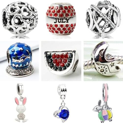 Long Statement Crystal Hearts Princess Fish Watermelon Rabbit Pendants Beads Fit Pandora Bracelets for Women Charms DIY Pulsera
