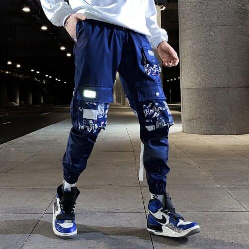 Block Pocket Patchwork Cargo Joggers Men 2021 New Streetwear Hip Hop Letter Print Harem Pants Mens Casual Trousers Sweatpants