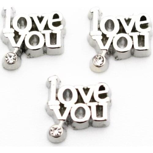 Hot Selling 10pcs/Lot Heart Silver Crystal I Love You Floating Charms Living Glass Memory Lockets Diy Jewelry
