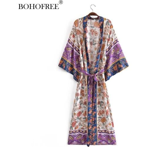 Rayon Cotton Robes Batwing Sleeve Loose Fit Boho Kimonos Women Maxi Hippie Vestidos Sashes Long Duster Bohemian Cover Up Robes