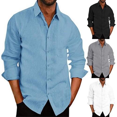Classic Male Social Dress Shirts Casual Autumn Long Sleeve Turn Down Collar Buttons Office Shirt Men T-shirt Top