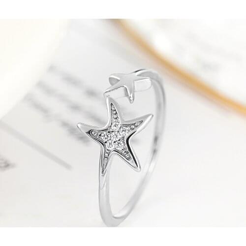 Rings for Women Specially Designed for Women Double Star Open Wedding Ring Fashion Simple Silver Plated Cubic Zirconia Ring
