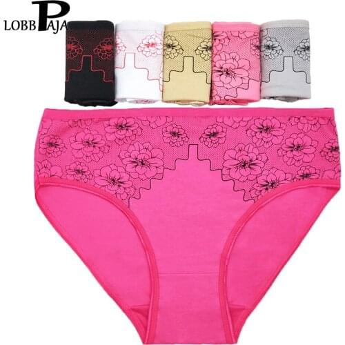 LOBBPAJA Pack 6 PCS Women Underwear Cotton High Waisted Cute Floral Print Ladies Knickers Briefs Panties Lingerie Plus Size