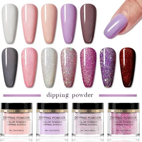MEET ACROSS 10ml Dipping Nail Powder Matte Effect Glitter Pigment Natural Dry Chrome for Gel Nail Art Decoration