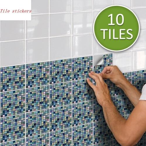 Kitchen cabinet oil-proof wall sticker Brushed silver bathroom non-slip waterproof wallpaper Blue metal mosaic tile stickers