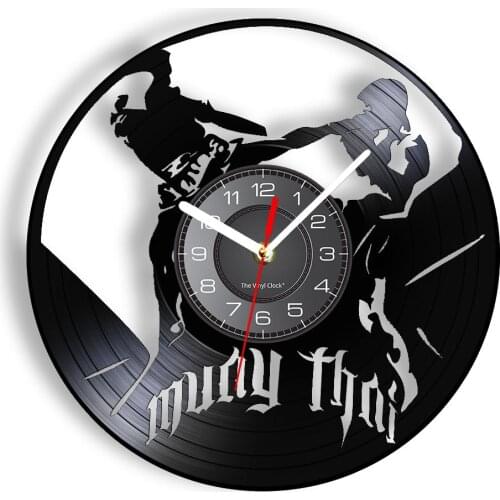 Muay Thai Laser Cut Vinyl Wall Clock Thailand Martial Art Thai Boxing Kickboxing Vintage Design LED Wall Watch Gift For Fighter