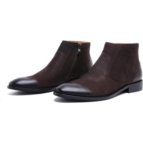 Hairy mens shoes, high-top shoes, made of frosted cowhide, warm shoes with wool on the inner force, winter leather cotton shoes