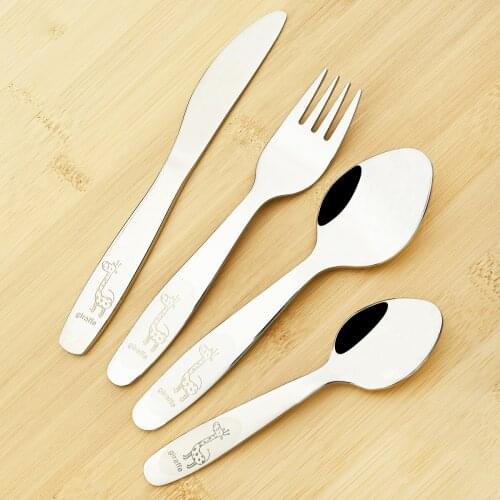 304 Stainless Steel Kids Cutlery Set Cartoon Pattern Carving Children Tableware Western-style Knife Spoon Fork Set Baby Flatware