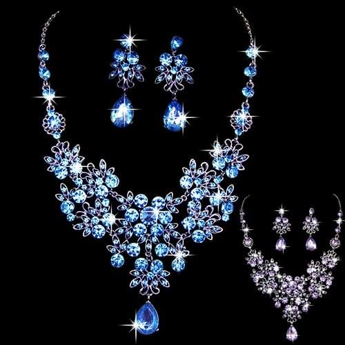 Womens Wedding Party Acrylic Flower Drop Pendant Necklace Earrings Jewelry Set