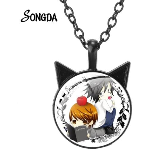 Newest Death Note Japan Anime Necklaces Women Cute Glass Dome Ear Pendants Neck Jewelry Teens Fashion Party Gifts Men Charms