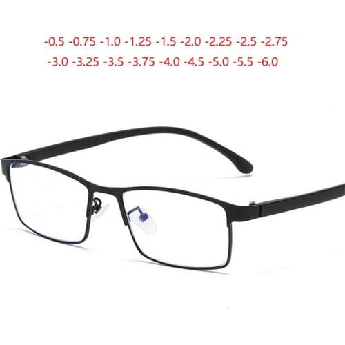 Mens Business 1.56 Aspherical Prescription Eyeglasses Women Retro Metal Square Nearsighted Glasses Diopter 0 -0.5 -0.75 To -6.0
